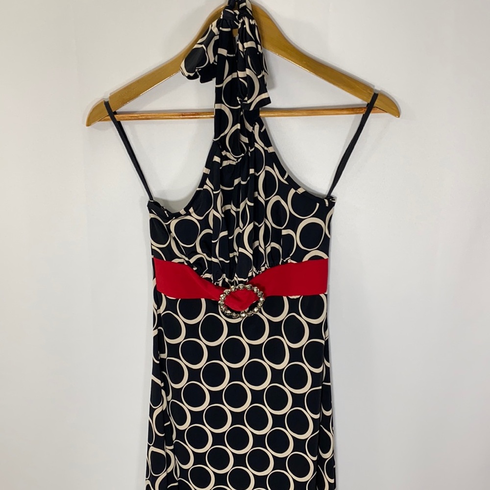 Black and beige circle design halter dress. Sz-S/P